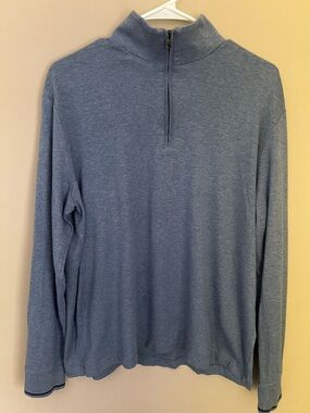 Classic Banana Republic Men's Heather Gray-Blue Quarter-Zip Pullover